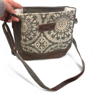 Myra Bag Gray and Cream Cotton Leather Accessory